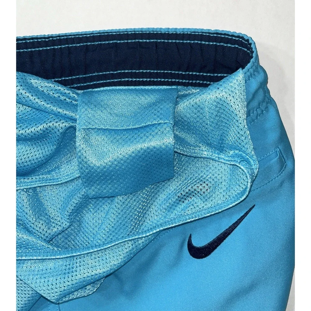 Nike Swim Trunks Men's Small Blue Logo Spellout Vacation Built In Briefs Pockets